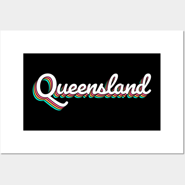 Queensland Australia Retro Script Wall Art by modeoftravel